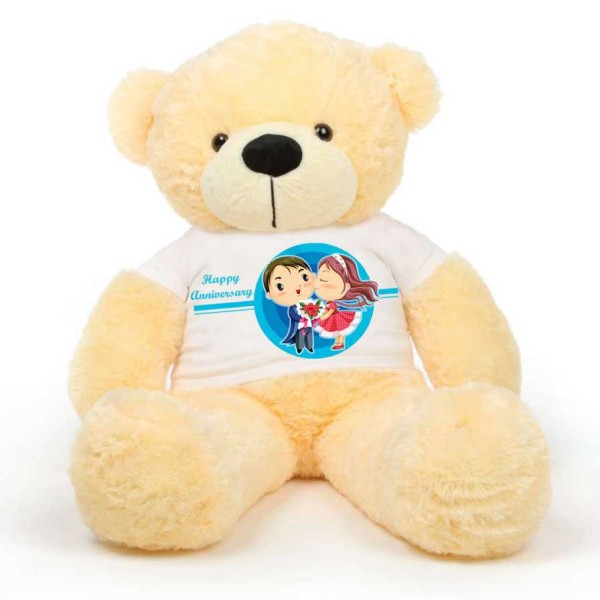 Peach 5 feet Big Teddy Bear wearing a Happy Anniversary T-shirt